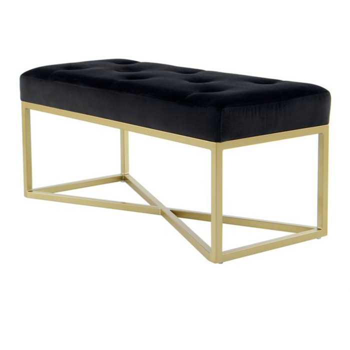Paris Prix Banc Design Velours "Cameron" 90cm Noir & Or