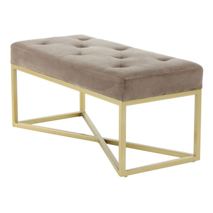 Paris Prix Banc Design Velours "Cameron" 90cm Taupe & Or
