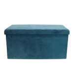 Paris Prix Banquette Coffre Pliable Velours "Zigzag" 76cm Bleu