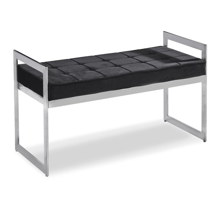 Paris Prix Banquette En Velours "Topez" 94cm Noir & Argent