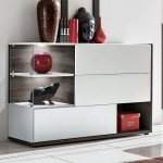 paris prix Buffet 3 Portes & 3 Niveaux "Silk" 120cm Blanc & Marron
