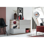 Paris Prix Buffet 3 Portes & 3 Niveaux "Silk" 120cm Gris Clair & Naturel