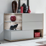 paris prix Buffet 3 Portes & 3 Niveaux "Silk" 120cm Gris Clair & Naturel