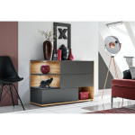 Paris Prix Buffet 3 Portes & 3 Niveaux "Silk" 120cm Gris & Naturel