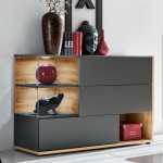 paris prix Buffet 3 Portes & 3 Niveaux "Silk" 120cm Gris & Naturel