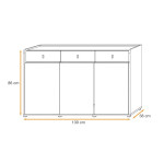 Paris Prix Buffet 3 Tiroirs Design "Vivero" 139cm Gris & Naturel
