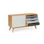 Paris Prix Buffet 4 Tiroirs & 1 Porte "Avon" 128cm Chêne & Bleu