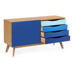 Paris Prix Buffet 4 Tiroirs & 1 Porte "Avon" 128cm Chêne & Bleu Foncé