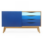 paris prix Buffet 4 Tiroirs & 1 Porte "Avon" 128cm Chêne & Bleu Foncé