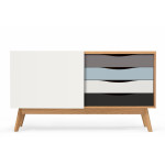 paris prix Buffet 4 tiroirs & 1 porte "Avon" 128cm Chêne & Bleu