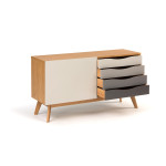 Paris Prix Buffet 4 Tiroirs & 1 Porte "Avon" 128cm Chêne & Gris