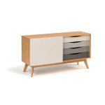 Paris Prix Buffet 4 Tiroirs & 1 Porte "Avon" 128cm Chêne & Gris