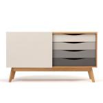 paris prix Buffet 4 tiroirs & 1 porte "Avon" 128cm Chêne & Gris