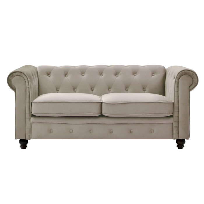 Paris Prix Canapé 2 Places Velours "Chesterfield" 157cm Taupe