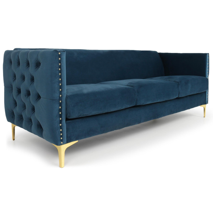 Paris Prix Canapé 3 Places En Velours "Suez" 204cm Bleu