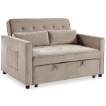 Paris Prix Canapé Convertible 2 Places Velours "Léa" 133cm Beige