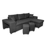 Paris Prix Canapé D'Angle Droit Convertible Niche à Gauche "Torino" 254cm Gris Foncé