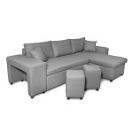 Paris Prix Canapé D'Angle Droit Convertible Niche à Gauche "Torino" 254cm Gris Clair