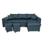 paris prix Canapé d'Angle Droit Convertible Niche à Gauche "Torino" 254cm Bleu Pétrole