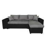 Paris Prix Canapé D'Angle Droit Convertible Niche à Gauche "Torino" 254cm Gris & Noir