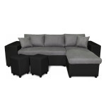paris prix Canapé d'Angle Droit Convertible Niche à Gauche "Torino" 254cm Gris & Noir