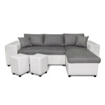 paris prix Canapé d'Angle Droit Convertible Niche à Gauche "Torino" 254cm Gris & Blanc