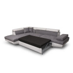 Paris Prix Canapé D'Angle Gauche Convertible Microfibre "Noma" 271cm Gris & Blanc