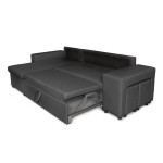 Paris Prix Canapé D'Angle Gauche Convertible Niche à Droite "Torino" 254cm Gris Foncé