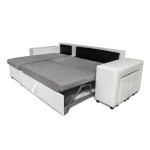 Paris Prix Canapé D'Angle Gauche Convertible Niche à Droite "Torino" 254cm Gris & Blanc
