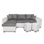 paris prix Canapé d'Angle Gauche Convertible Niche à Droite "Torino" 254cm Gris & Blanc