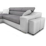 Paris Prix Canapé D'Angle Réversible Convertible Niche à Droite "Bobi" 264cm Gris & Blanc