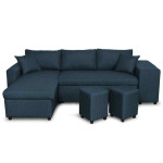 paris prix Canapé d'Angle Réversible Convertible Niche à Droite "Kraky IV" 241cm Bleu Pétrole