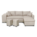 paris prix Canapé d'Angle Réversible Convertible Niche à Gauche "Kraky IV" 241cm Beige