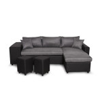 paris prix Canapé d'Angle Réversible Convertible Niche à Gauche "Kraky" 241cm Gris & Noir