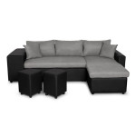 paris prix Canapé d'Angle Réversible Convertible Niche à Gauche "Kraky II" 241cm Gris & Noir