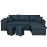 paris prix Canapé d'Angle Réversible Convertible Niche à Gauche "Kraky IV" 241cm Bleu Pétrole