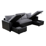 Paris Prix Canapé Panoramique Convertible Microfibre "Dayo" 295cm Gris & Noir