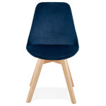 Paris Prix Chaise Design Velours & Bois "Pady" 85cm Bleu & Naturel