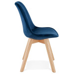 Paris Prix Chaise Design Velours & Bois "Pady" 85cm Bleu & Naturel