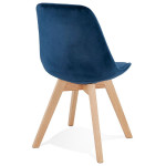 Paris Prix Chaise Design Velours & Bois "Pady" 85cm Bleu & Naturel