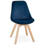 paris prix Chaise Design Velours & Bois "Pady" 85cm Bleu & Naturel