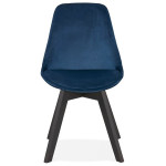 Paris Prix Chaise Design Velours & Bois "Pady" 85cm Bleu & Noir