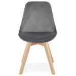 Paris Prix Chaise Design Velours & Bois "Pady" 85cm Gris & Naturel