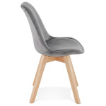 Paris Prix Chaise Design Velours & Bois "Pady" 85cm Gris & Naturel