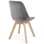 Paris Prix Chaise Design Velours & Bois "Pady" 85cm Gris & Naturel