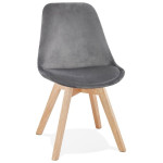paris prix Chaise Design Velours & Bois "Pady" 85cm Gris & Naturel
