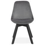 Paris Prix Chaise Design Velours & Bois "Pady" 85cm Gris & Noir