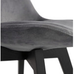 Paris Prix Chaise Design Velours & Bois "Pady" 85cm Gris & Noir