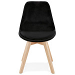 Paris Prix Chaise Design Velours & Bois "Pady" 85cm Noir & Naturel