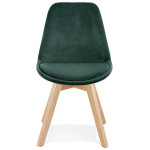 Paris Prix Chaise Design Velours & Bois "Pady" 85cm Vert & Naturel